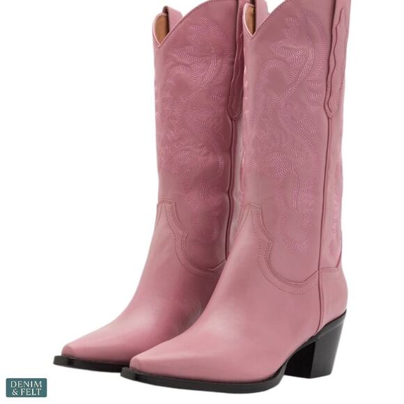 Jeffrey Campbell Dagget Rose Pink Cowboy Western Boot 8.5 Leather Block Heel - Picture 3 of 16